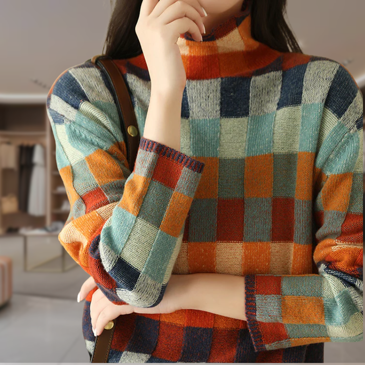 Women’s Colour Block Checkered Knit Sweater | Heidi