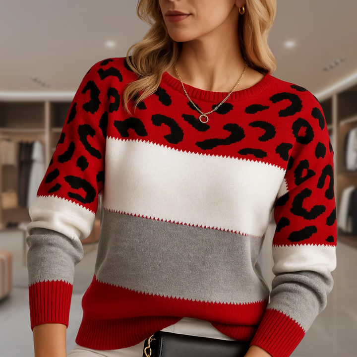Women’s Leopard Colour Block Knit Sweater | Baylee