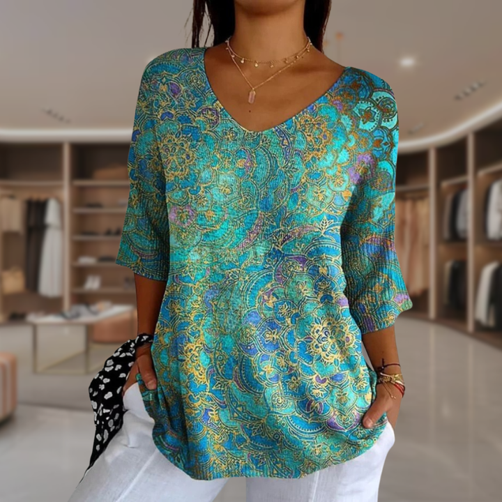 Women’s Boho Chiffon V Neck Blouse | Vickie