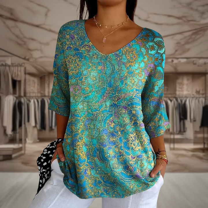 Women’s Boho Chiffon V Neck Blouse | Vickie